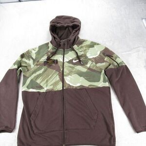 Nike Hoody‎ Mens Medium Brown Brushstroke Camouflage Dri Fit Pockets Full Zip